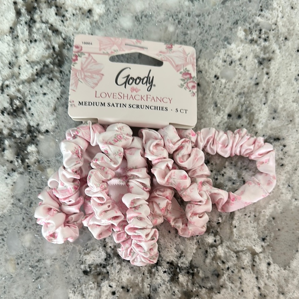 LoveShackFancy Floral Pink Satin Scrunchies